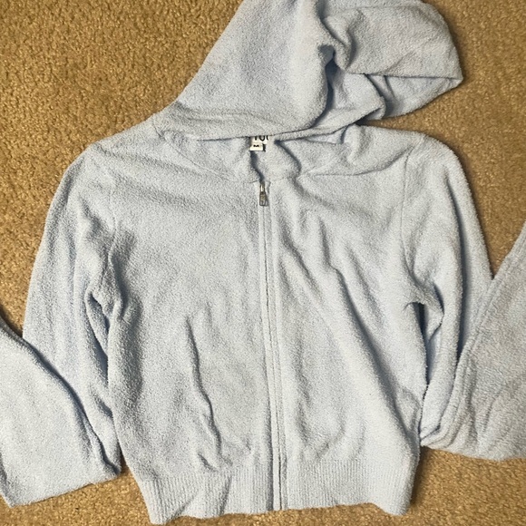 Baby Blue Fuzzy Cropped Jacket & Short Set - Picture 2 of 6